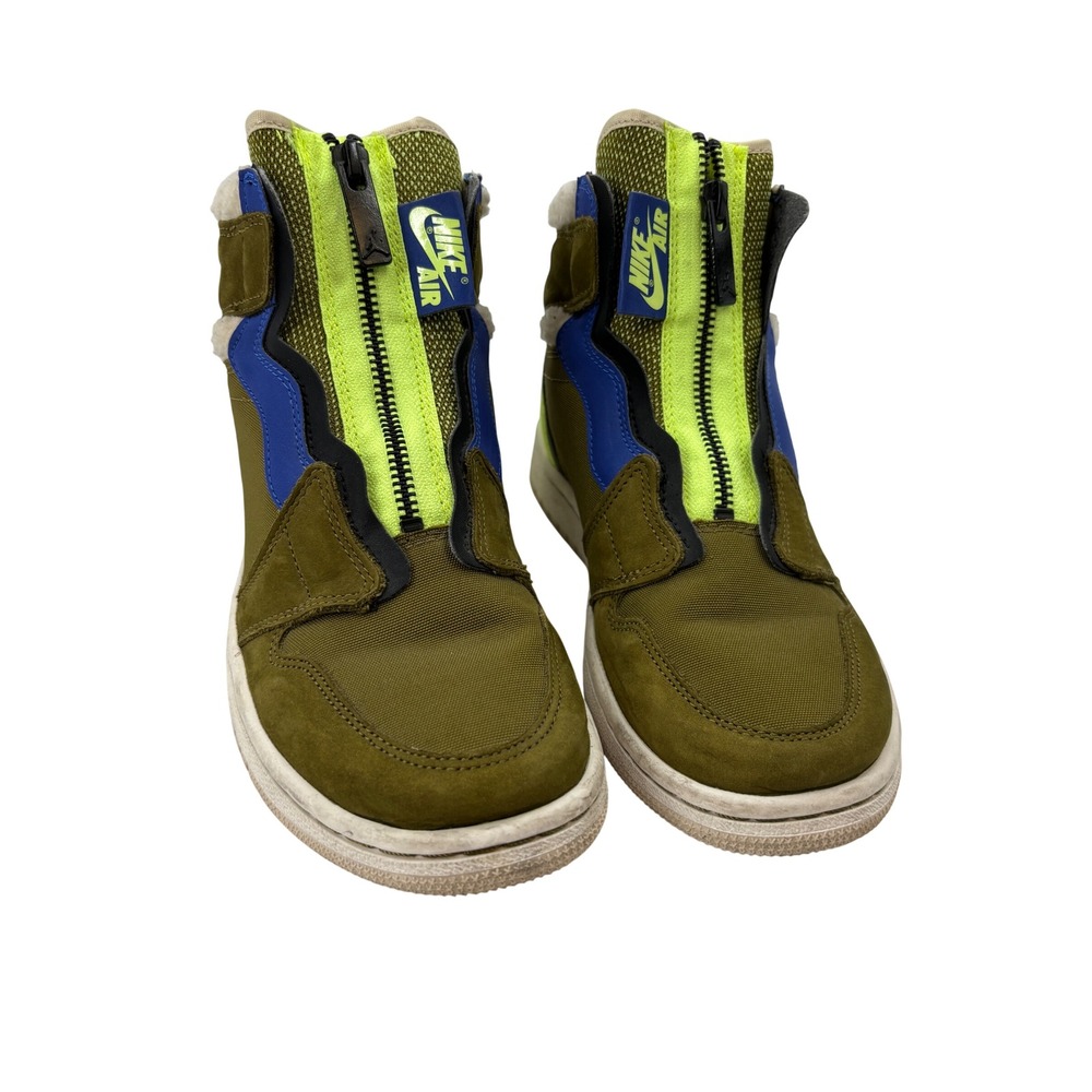 Nike Air Jordan 1 Utility Zip Neon Green Khaki Fur Lined Womens Size 6.5